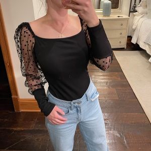 Black Bodysuit Puff Sleeves